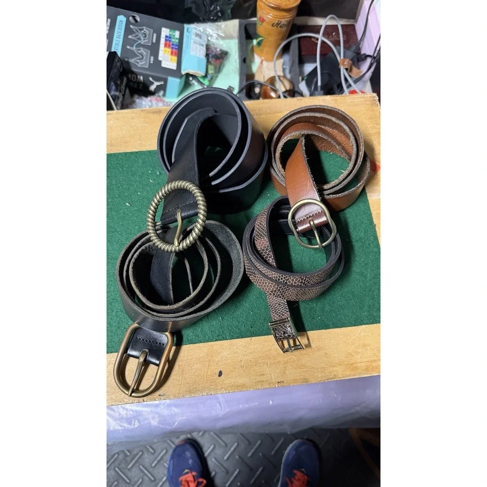 Lot of 4 Leather Belts Banana Republic & Unbranded Men's Black Brown‎